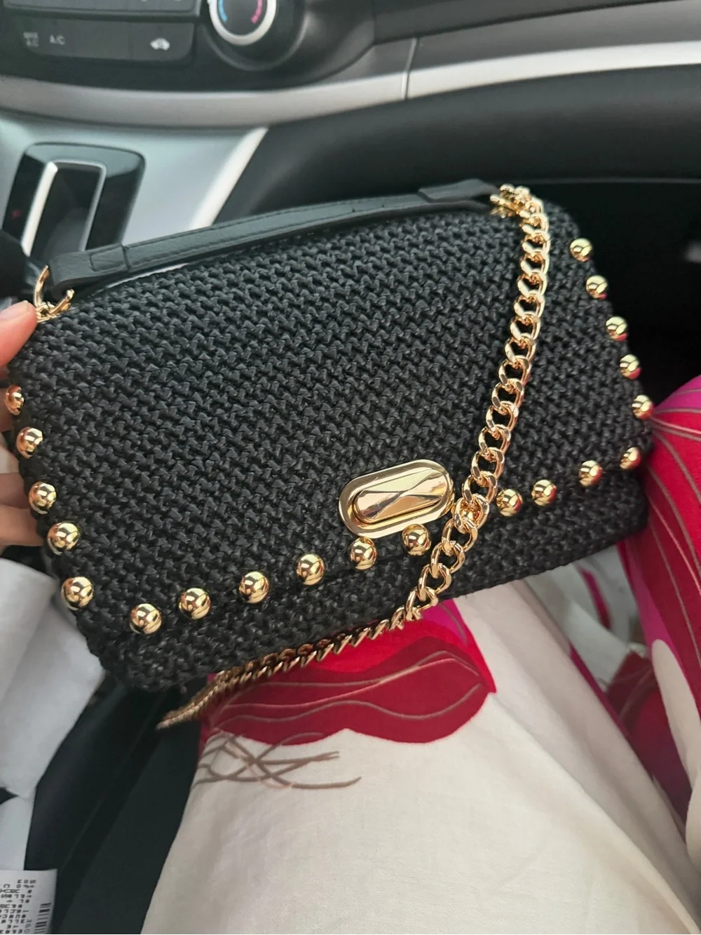 INC International Concepts Black Woven Studded Crossbody Bag ✨